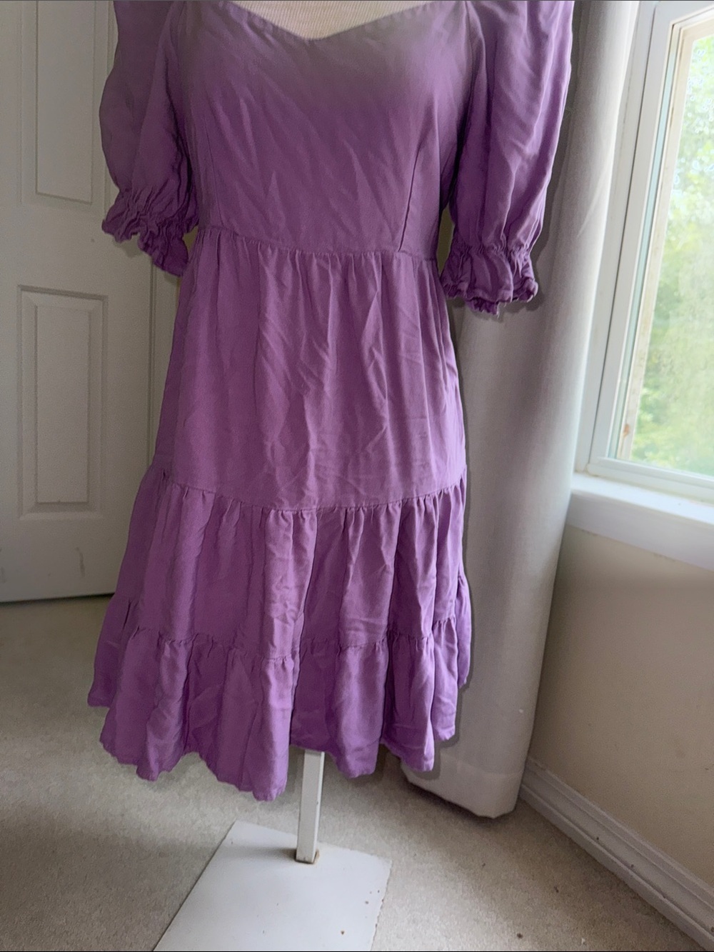 Shinestar Lavender Puff-Sleeve Tiered Mini Dress